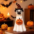 thumbnail image 4 of Homellea Halloween Ghost Cat Figurine, 7.87 Inch White Resin Cat Statue with Witch Hat and Jack O Lantern Pumpkin Bucket for Tabletop, Shelf, Mantel, Bar, Home and Party Decor, 4 of 6