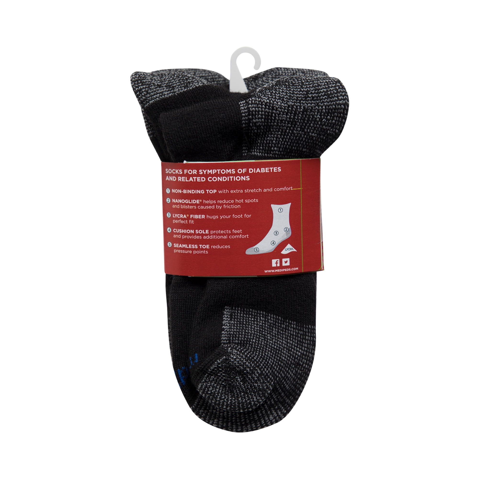 MediPeds Diabetic CoolMax Quarter Casual Socks, Large, 4 Pack