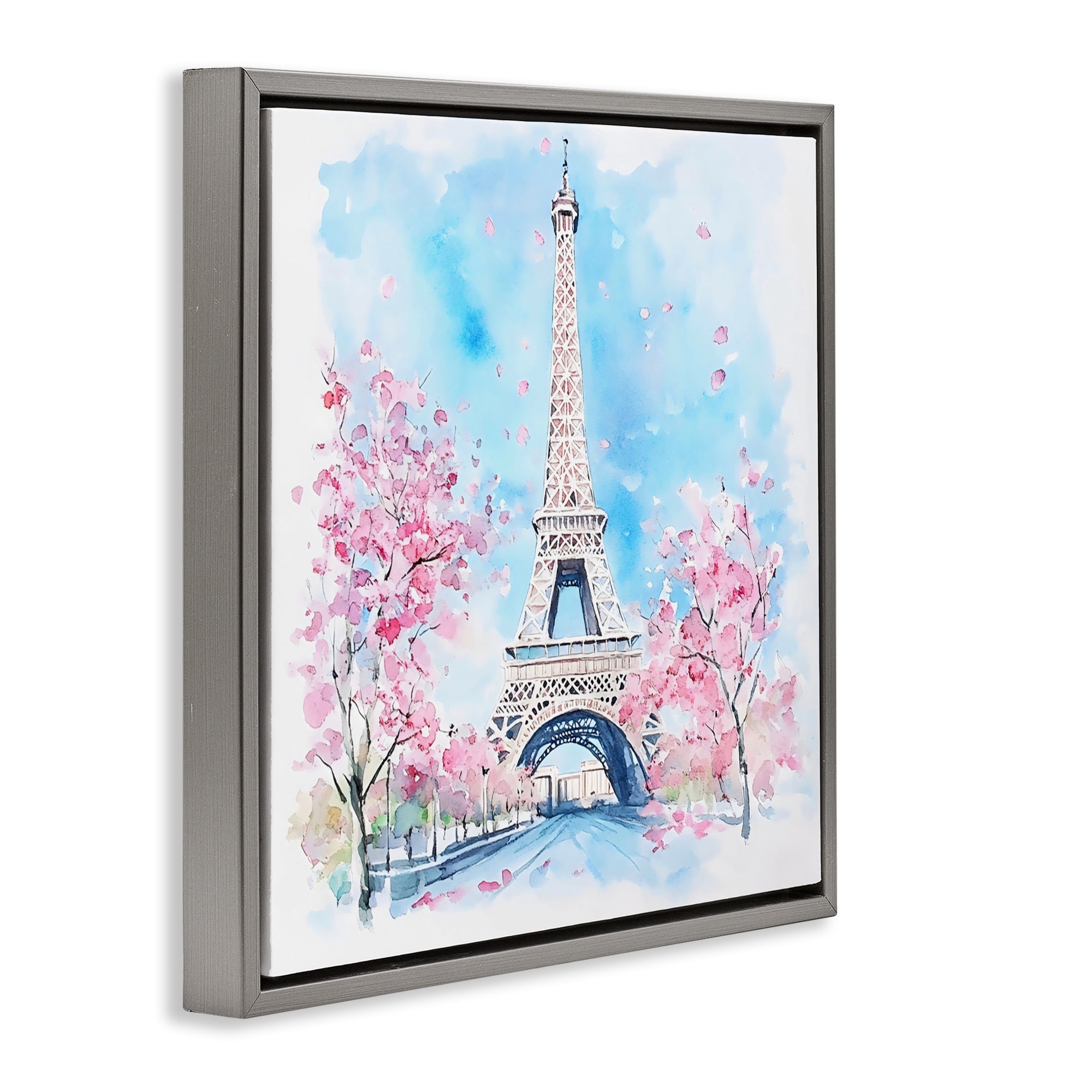 Stupell Industries Eiffel Tower Cherry Blossoms Gray Framed Floater Canvas Wall Art, design by Creative Studio