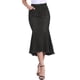 thumbnail image 1 of Falda midi casual de mujer de mezclilla con cola de pez, cintura alta, dobladillo sin terminar y bolsillos en negro, 1 of 6