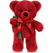 XD-Bear Stuffed Animal Gift with Rose Funny Cute Bear Plush Stuffed Animal Gifts for Kids Toddler Mother Girlfriend Birthday Wedding Mother's Day, 11.8 Inches(Red)*1
