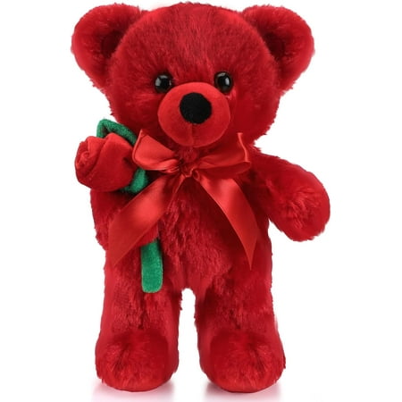 XD-Bear Stuffed Animal Gift with Rose Funny Cute Bear Plush Stuffed Animal Gifts for Kids Toddler Mother Girlfriend Birthday Wedding Mother's Day, 11.8 Inches(Red)*1