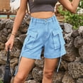 thumbnail image 4 of Cargo Denim Shorts for Women High Waisted Relaxed Fit Jorts Casual Trendy Summer Hot Pants with Pockets, 4 of 7