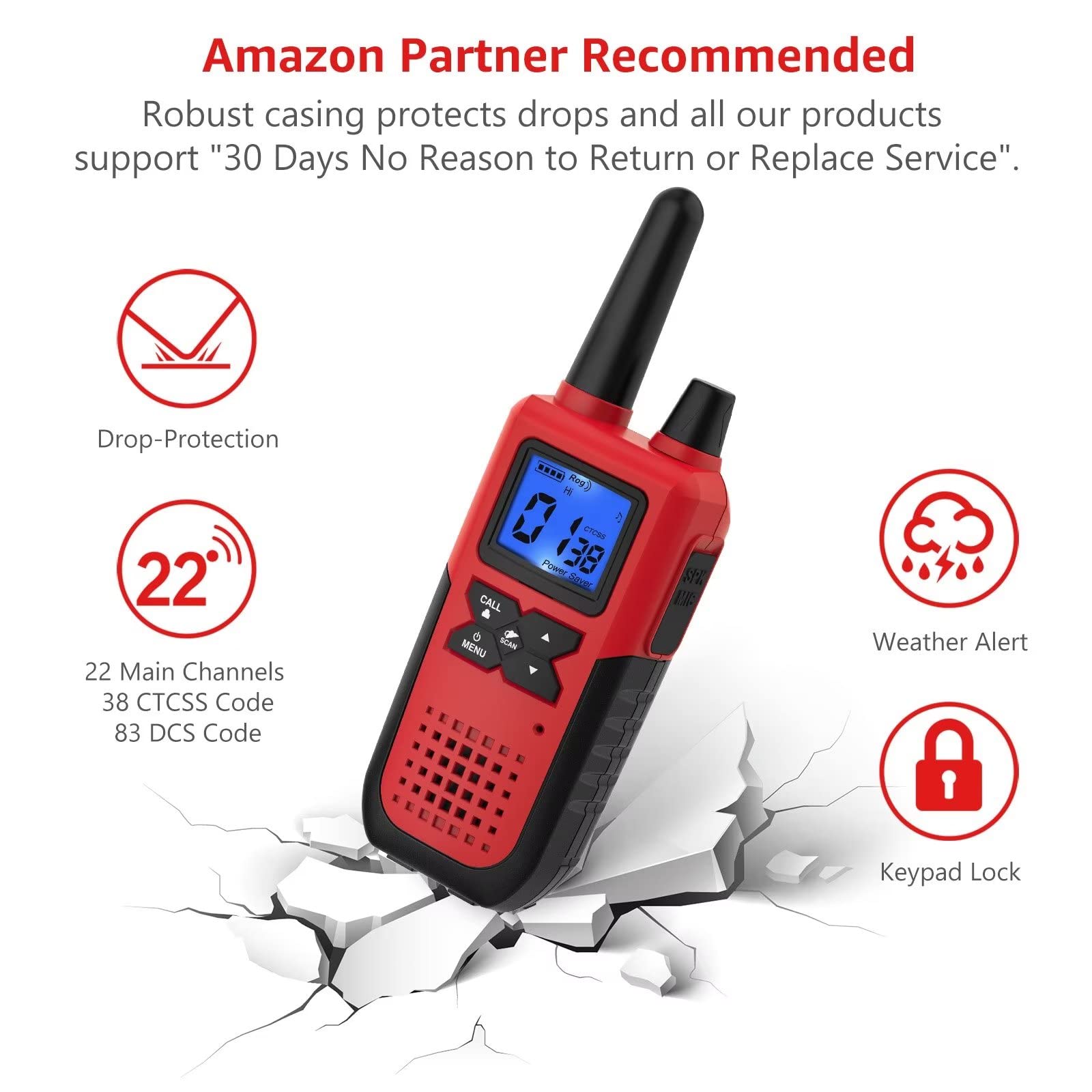 Long Range Walkie Talkies for Adults Rechargeable Long-Distance Way  Radios Walkie Talkies,VOX Work 2way Walkie-Talkies with Earpiece and Mic  Set Charging Station USB Cable NOAA Weather Radio