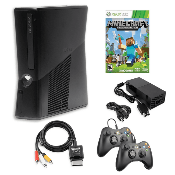 Restored Xbox 360 S 4GB Game Console Black with Minecraft and 2 Retrofam Black Controllers (Refurbished)
