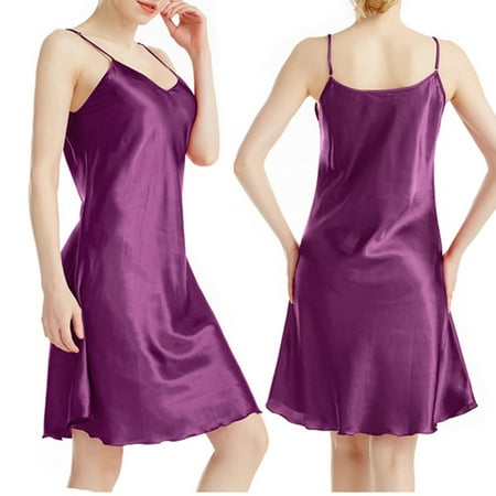 Hamky Womens Pajamas Womens Loungewear Women s Summer V Neck Strap Thin Slim Fit Solid Color Hanging Dress Nightgowns for Women Lingerie for Women Purple 3XL