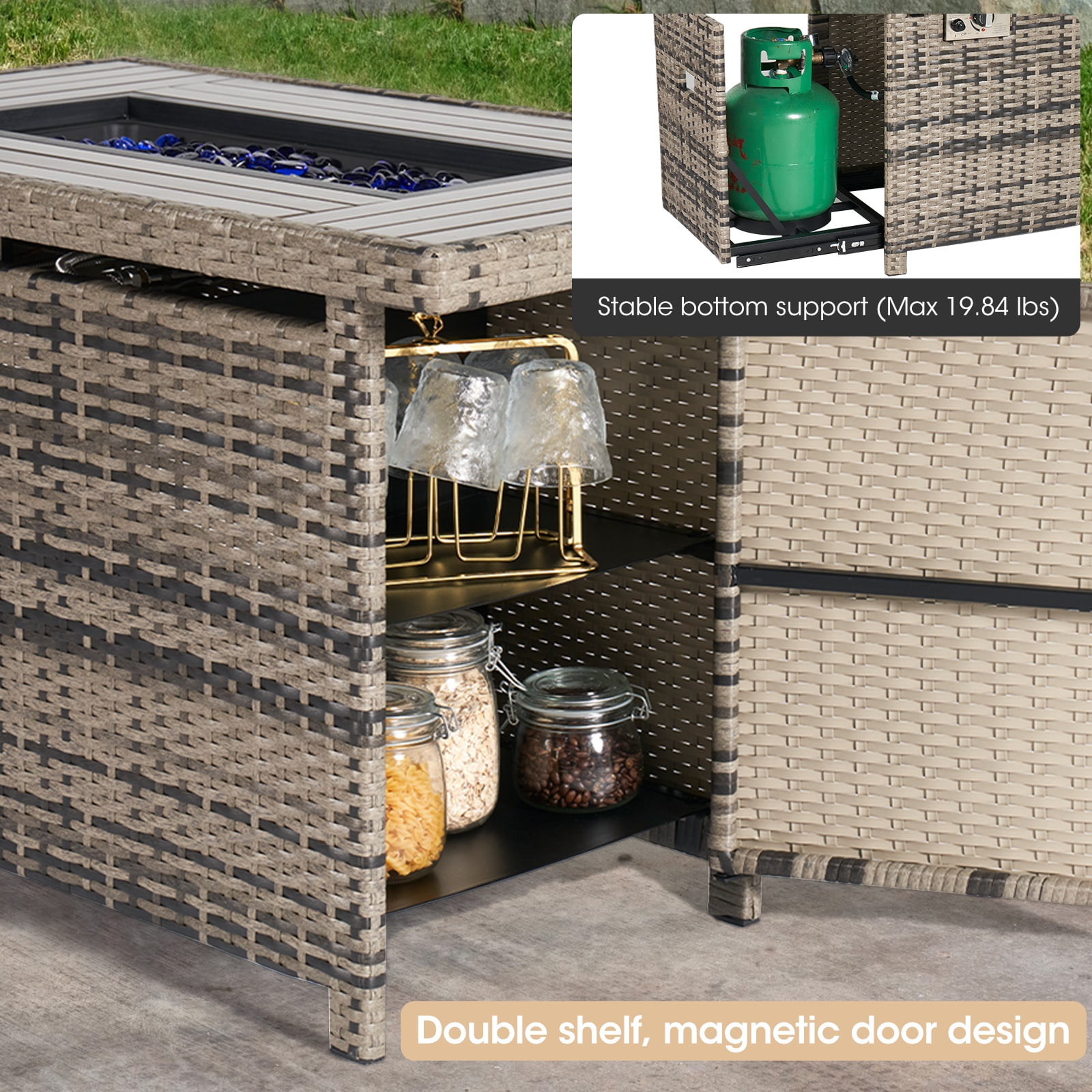 Bapipro 40" Outdoor Gas Fire Pit Table with Storage, Propane Fire Pit Table with Removable Lid & Waterproof Cover, for Outside Patio, Gray