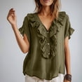 thumbnail image 4 of hotojiny Womens Blouses Dressy Casual Ruffle Short Sleeve V Neck Tops Summer Loose Work Shirts Beach Vaction Clothes, 4 of 7