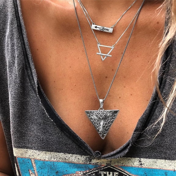 Jiaroswwei Three Layers Boho Turquoise Triangle Clavicle Chain Necklace Women Jewelry Gift
