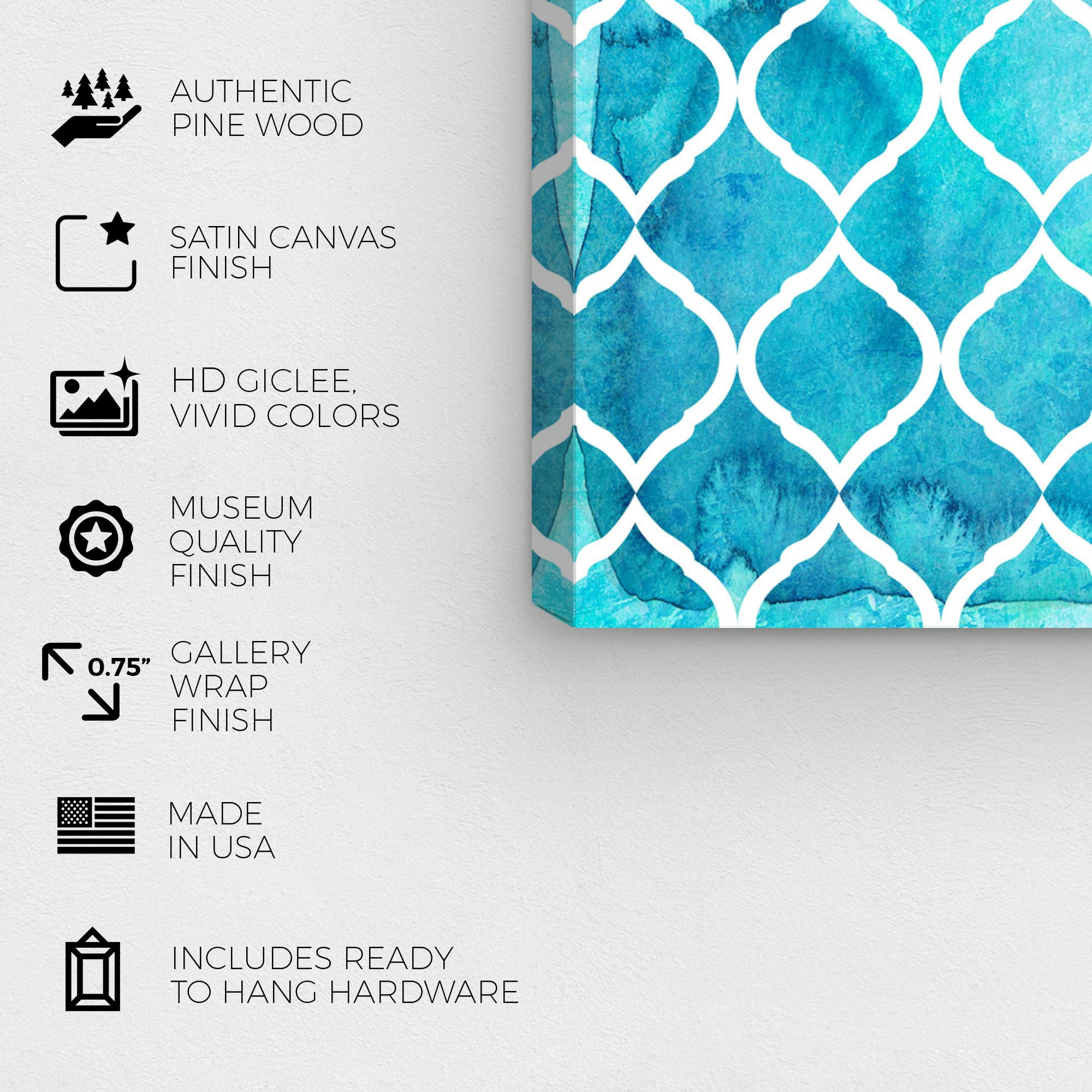 Wynwood Studio Abstract Moroccan Canvas Art - Blue Arabesque Art, Wall Art for Living Room, Bedroom, and Bathroom, 12 in x 12, Blue and White Home Decor