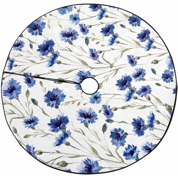FMSHPON Flowers Cornflower Xmas Christmas Tree Skirt Stand Mat for Holiday Party Decoration Indoor Outdoor 48 inches