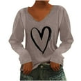 thumbnail image 1 of Pompotops T-Shirt à Manches Longues à Col en V Imprimé Décontracté pour Femmes, Chandail, Hauts, Liquidation, 1 of 4