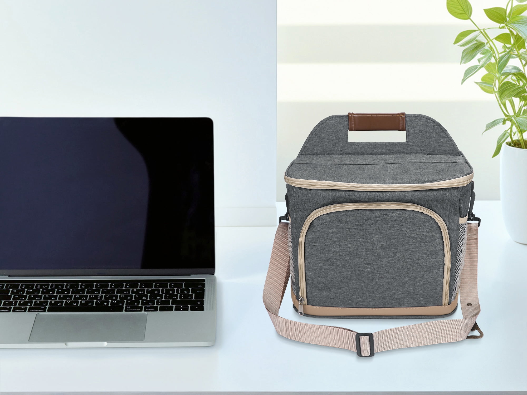 Unique Bargains Lunch Bag Insulated Lunch Bag with Adjustable Shoulder Strap Gray