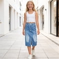 thumbnail image 4 of Edvintorg Girls Denim Skirt Outdoor High Waisted Casual Slit Midi Jean Skirt with Pockets Kids Clothes Girls Size 5-15, 4 of 8