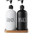thumbnail image 1 of Glass Dish Soap Dispenser for Kitchen - 16 OZ Hand Soap Dispenser Set with Pump and Acacia Wood Tray - Black White Modern Farmhouse Kitchen Bathroom Decor and Accessories, 1 of 5