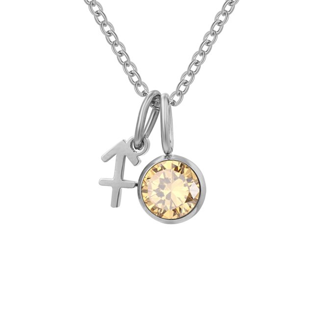 Collier Rune Tridimensionnel des Douze Constellations, Luxe Léger, Couleur, Collier Pierre de Naissance en Strass, Collier en Acier Inoxydable