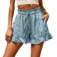 thumbnail image 2 of Womens Shorts Casual Elastic High Waist Ruffle Floral Print Comfy Summer Beach Short Pants with Pocket, 2 of 9