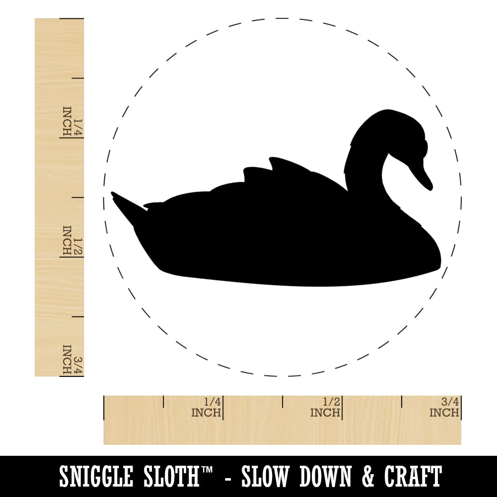 Swan Swimming Solid Self-Inking Rubber Stamp Ink Stamper - Brown Ink - Small 3/4 Inch