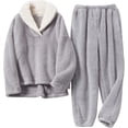 thumbnail image 1 of Pijamas De Lana Coral Para Mujer Ropa De Dormir De Franela Conjunto De Pijamas Suaves Ropa De Dormir Cálida Conjunto De Pijama De 2 Piezas Gris Claro,X-Large, 1 of 6