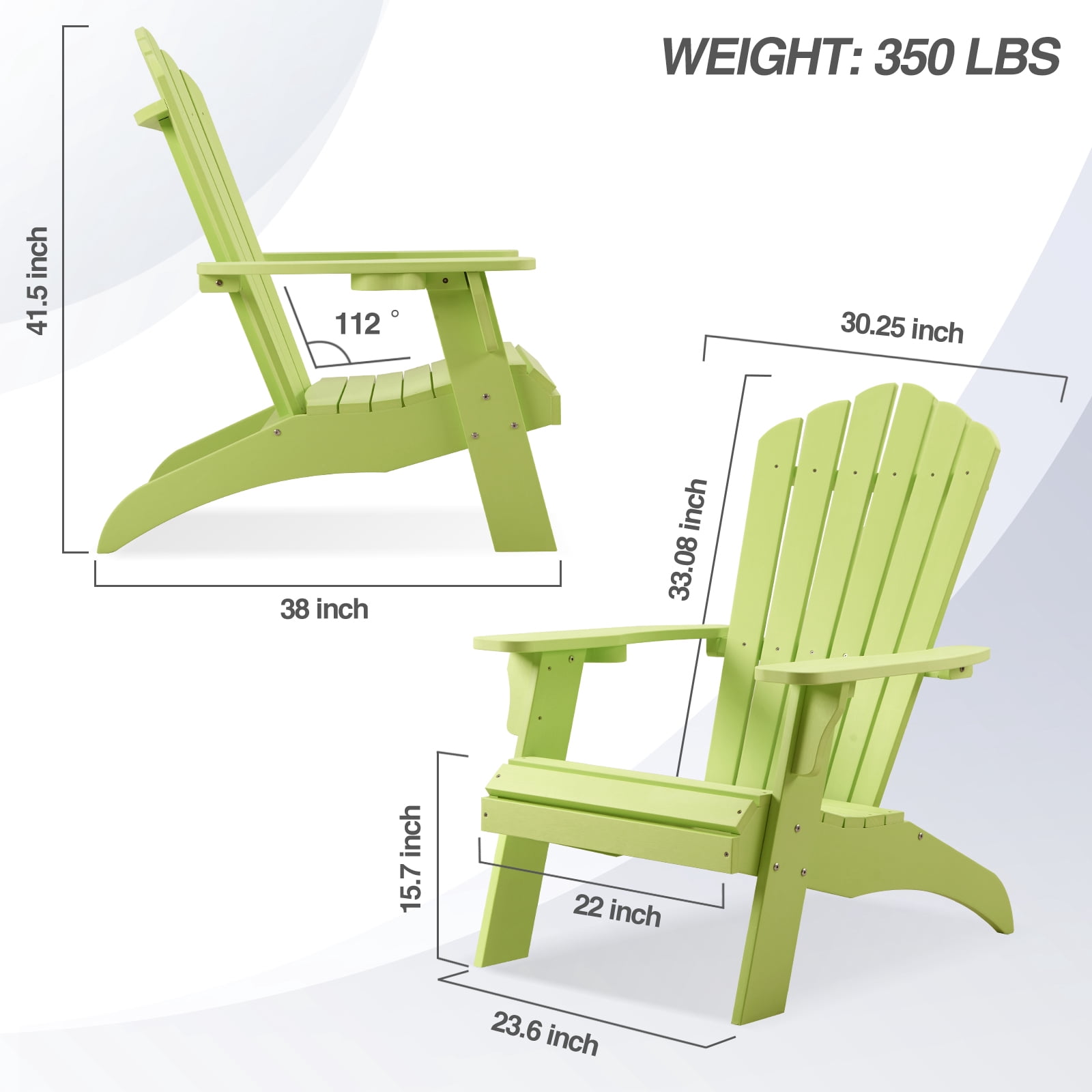 Adirondack Chair, Oversized Poly Lumber Fire Pit Chair with Cup Holder, 350Lbs Support Patio Chairs for Garden, Weather Resistant Outdoors Seating, Relaxing Gift for Father & Mother (Green)