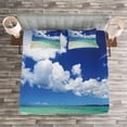 thumbnail image 3 of Ambesonne Ocean Quilted Bedspread Set 3 Pcs, Island Sealife Wavy Sunny, King Size, Blue Cream Teal, 3 of 3