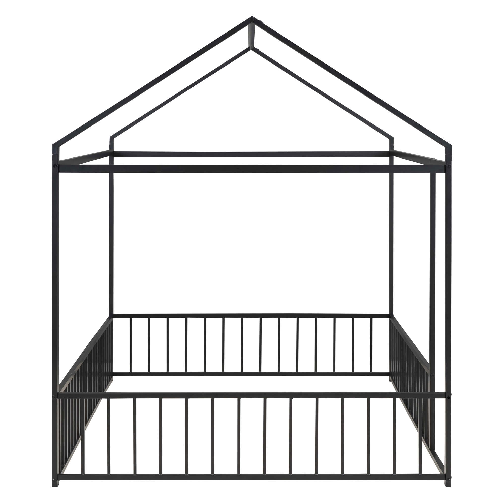 MAYEERTY Full Size Metal House Bed Frame, Fence, Kids Teens Bedroom, White