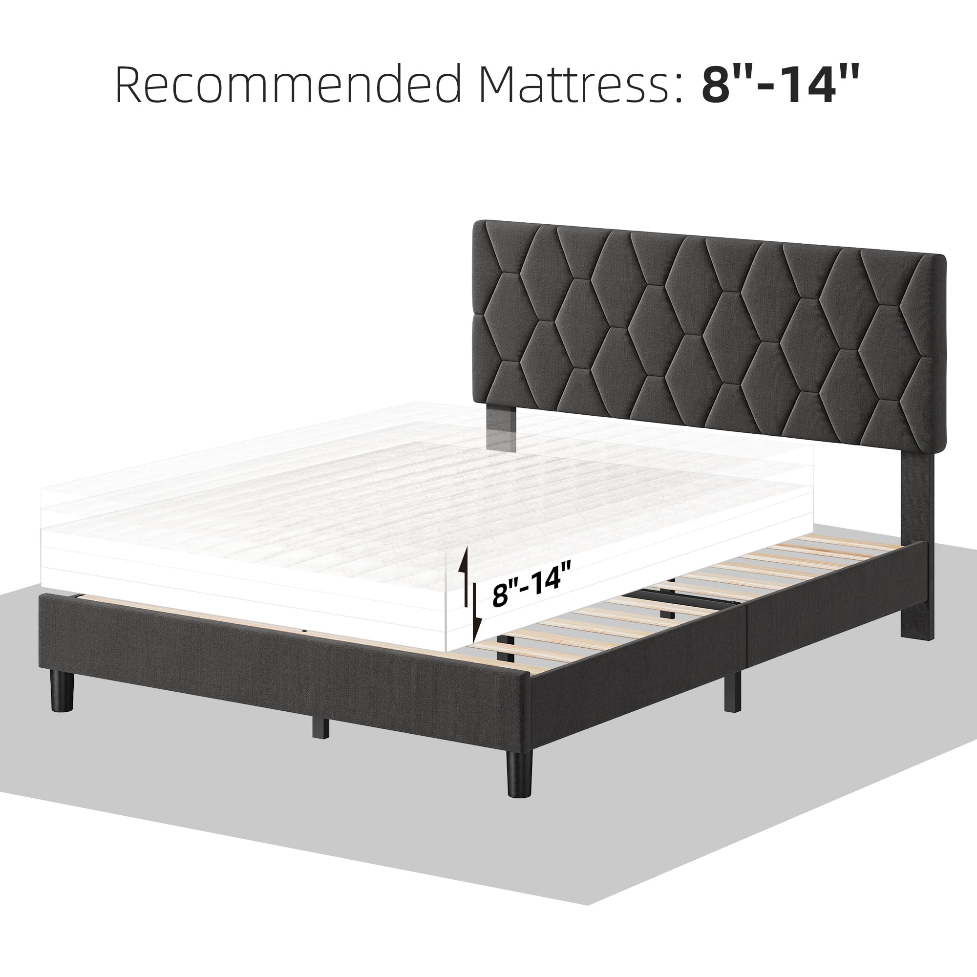 ChaoLink Full Size Platform Bed Frame with Upholstered Headboard, Fabric Upholstered Bed Frame with Adjustable Headboard, Bed FrameLight grey (YS188-6)