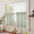 thumbnail image 6 of Curtainking Striped Kitchen Curtain Linen Cafe Curtains Semi-Sheer Tier Curtains 26x24 inch Rod Pocket 2 Panels Green on Beige, 6 of 10