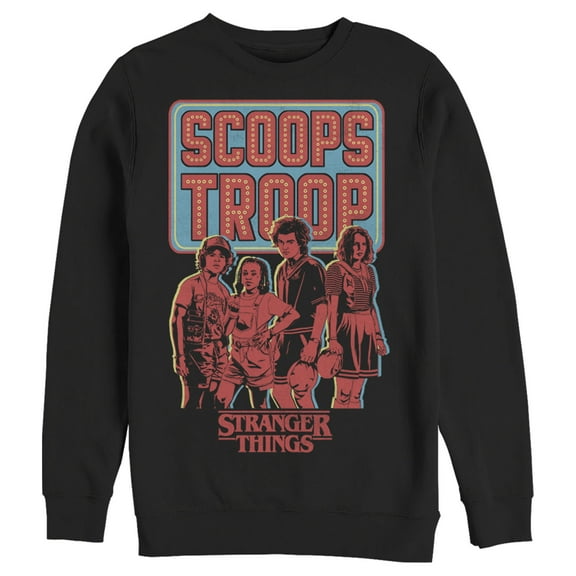 Netflix Men's Stranger Things Scoops Troop Character Pose Sweatshirt Black X Large
