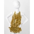 thumbnail image 5 of inlzdz Girls Shiny Sequins Dance Dress Leotard Sparkle Hip Hop Latin Jazz Dance Costume Dancewear Gold 8, 5 of 7