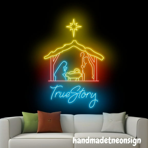 Handmadetneonsign Nativity True Story Neon Sign, Nativity Of Jesus Led Light, Christmas Wall Decor 69883