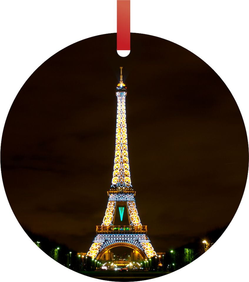 Eiffel Tower Lit Up On Christmas Eve Round Shaped Flat Aluminum