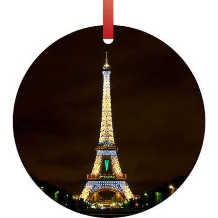 Eiffel Tower Lit Up On Christmas Eve Round Shaped Flat Aluminum