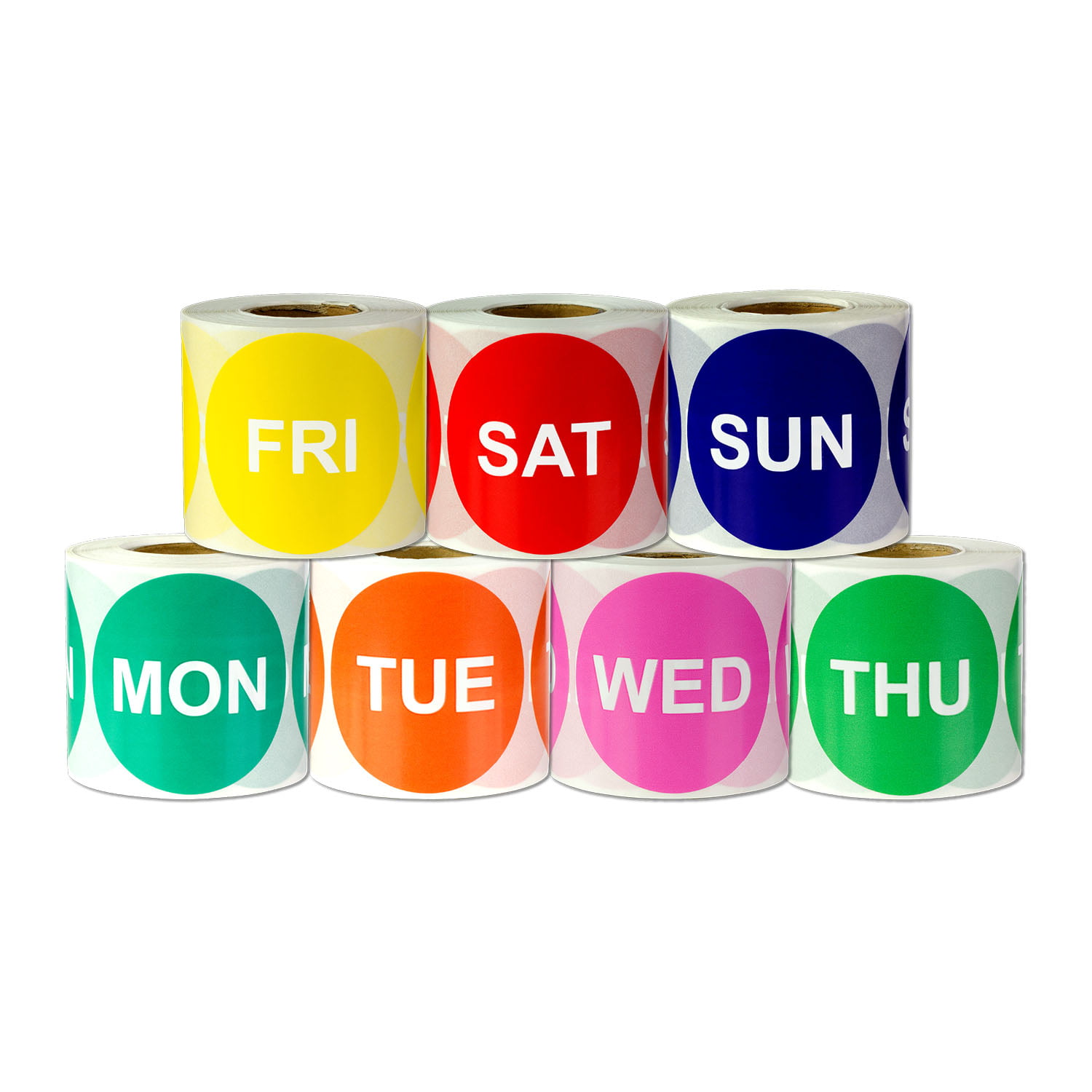 Day Dot Labels Monday-Sunday Removable 1000 per roll Colour Coded 19mm