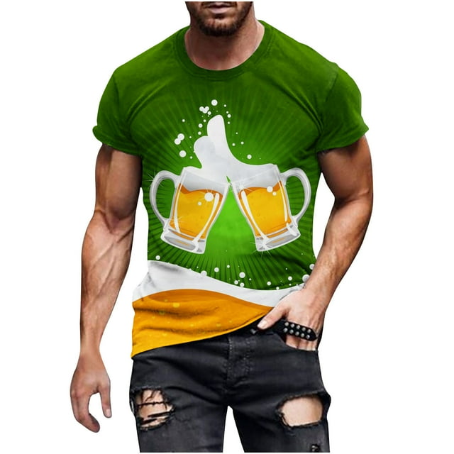 Birdeem Nouveau T-Shirt de Mode pour Hommes Impression 3D Bière Non Positionnée Manches Courtes Col Rond T-Shirt Décontracté Haut de Sport Blouses