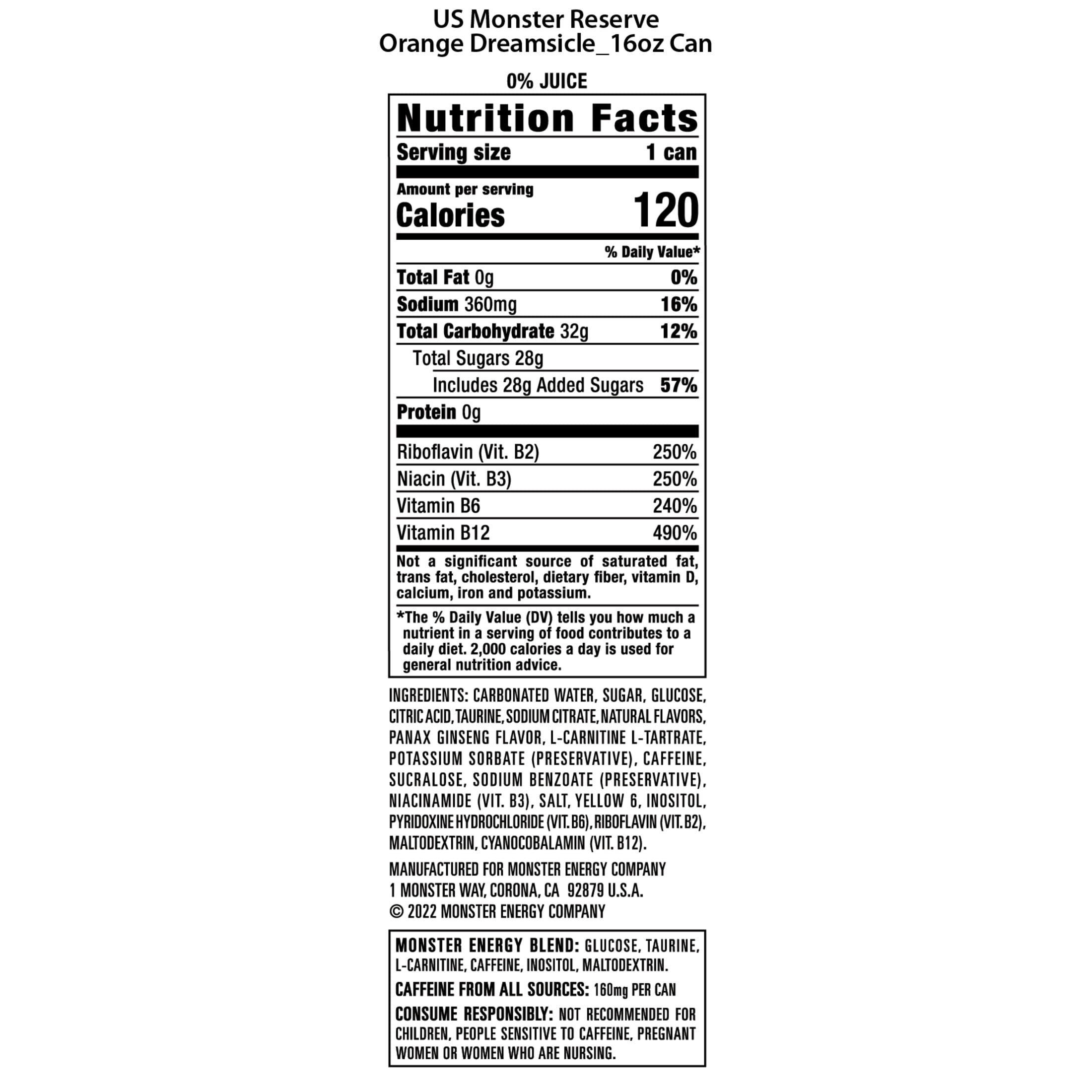 Energy Drink, Orange Dreamsicle Flavor, 16 oz Can
