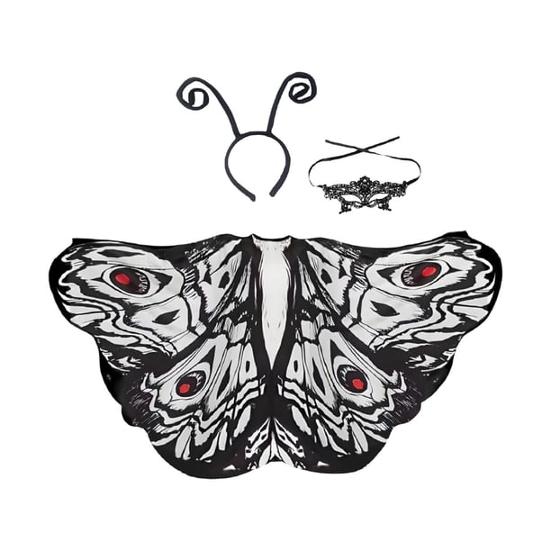 Disfraz de de polilla para Halloween, accesorios fotográficos para fiestas de disfraces, cumpleaños y festivales. Blanco y negro