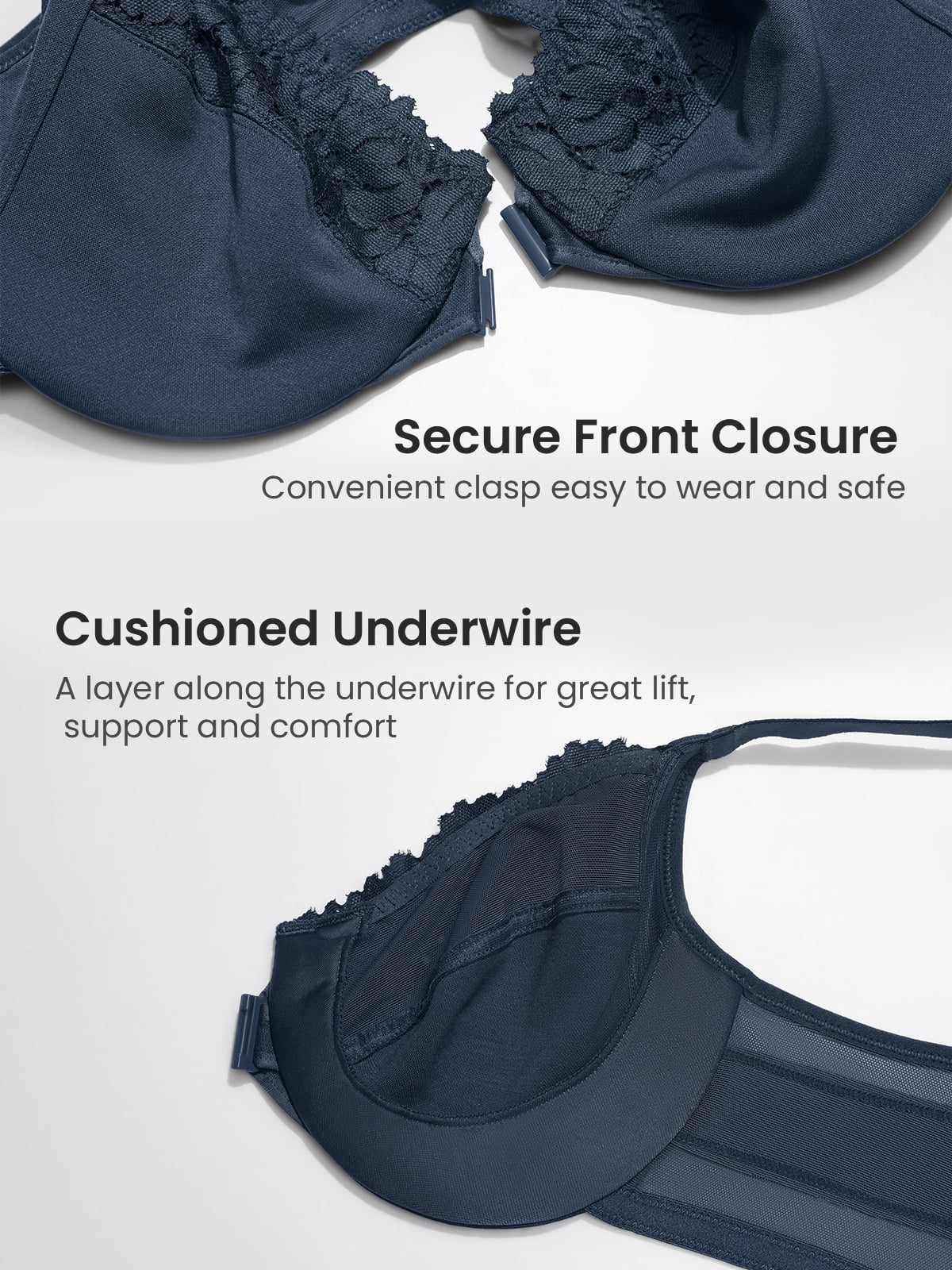 DELIMIRA Women's Front Closure Bras Posture Full Coverage Plus Size Lace Underwire Unlined Bra