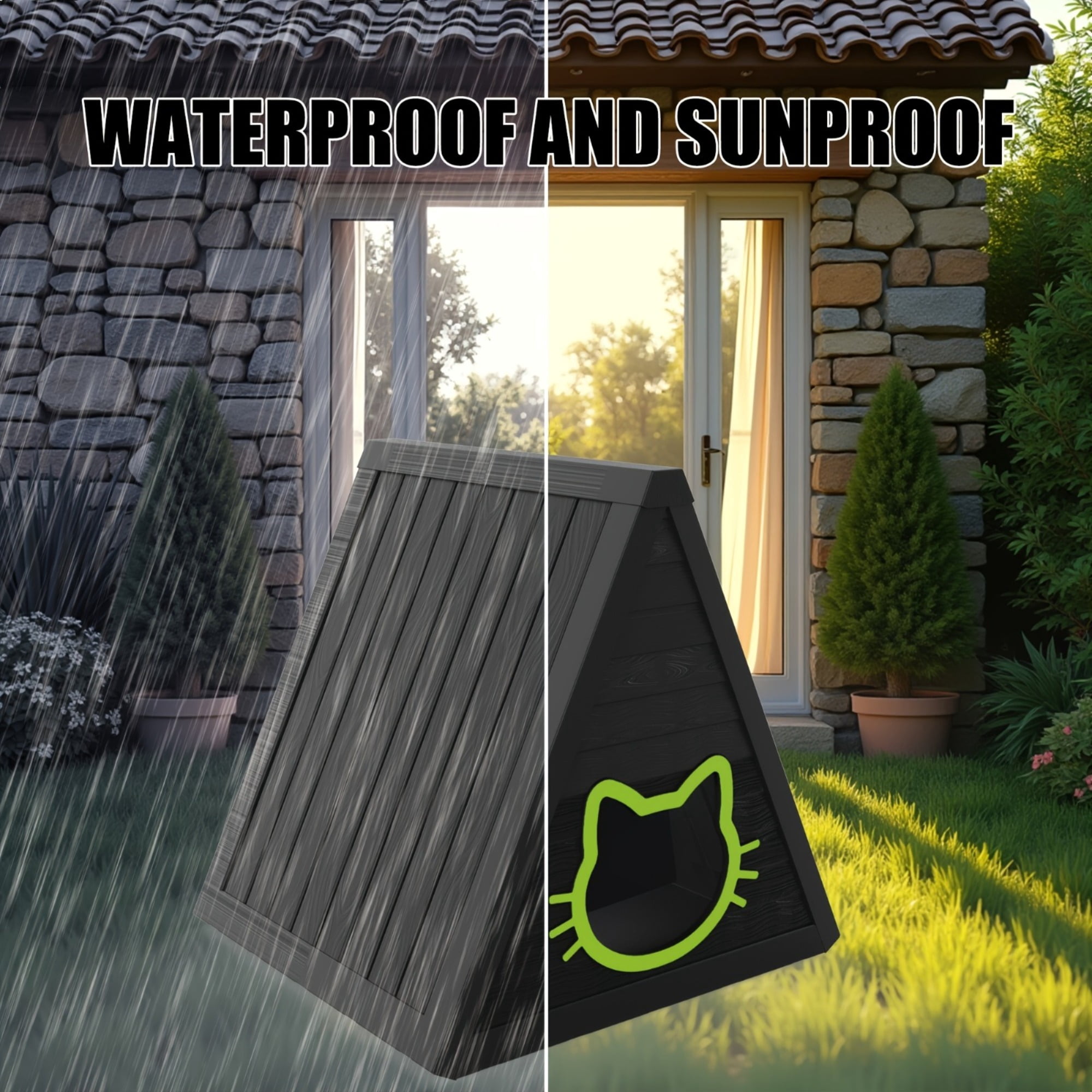 Fazzn Cat House for Indoor and Outdoor Cats, Feral Cat Shelter, Suitable for Outdoor Use. Easy to Install and Clean, Ideal for Indoor and Balcony Use.Black/Gray,Father's Day Gift