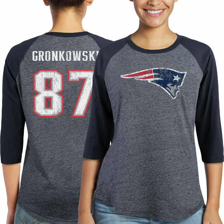 Rob Gronkowski New England Patriots Majestic Women's Player Name & Number Tri-Blend Three-Quarter Sleeve T-Shirt -