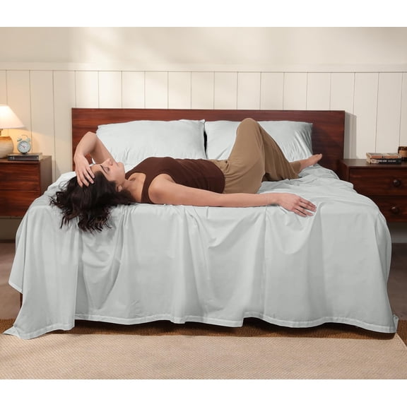 100% Cotton Percale Sheets Queen Crisp Cooling Summer Bed Sheets for Hot Sleepers, Deep Pocket 14, Soft Peach Finish, Breathable & Durable Hotel-Style 4 Piece Set, Mineral