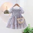 thumbnail image 3 of GYRATEDREAM Toddler Girls Floral Dress Square Neck Puff Sleeve A-Line Smocked Dress with Bag Toddler Girls Summer Dress 2-9 Years, 3 of 6