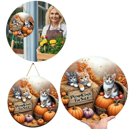 

Lazy Cats Pumpkin Fall Thanksgiving Doorplate Fall Festival Front Door Decorative Welcome Doorplate High Definition Printing Indoor And Outdoor Decorative Welcome Doorpla