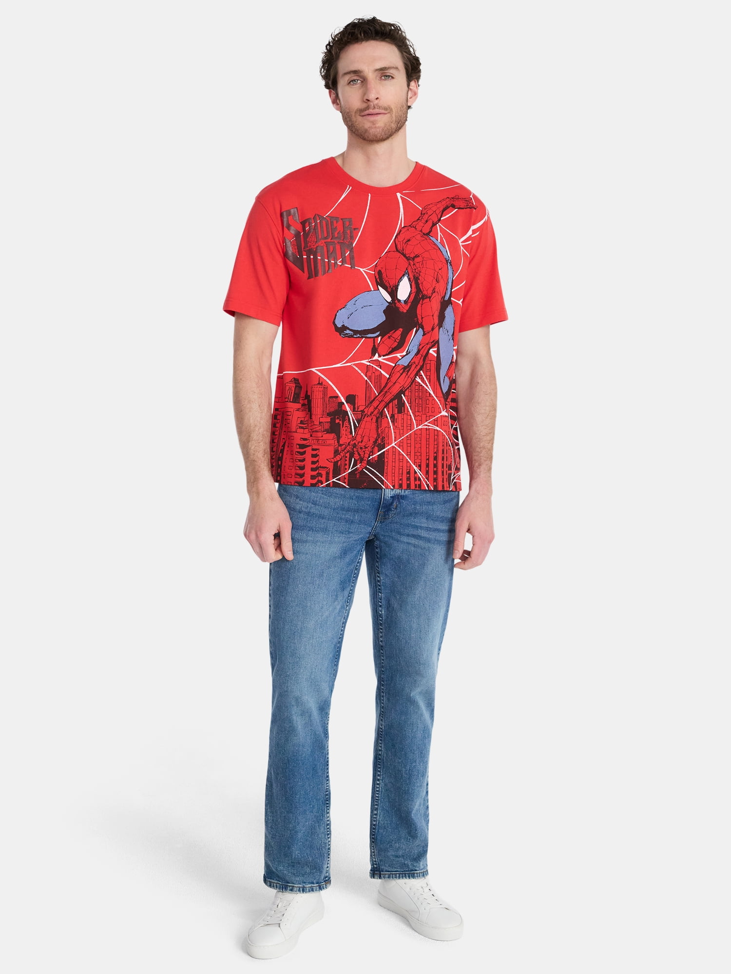 Spider-Man Men's Oversized Graphic Print Tee with Short Sleeves, Sizes S-3XL