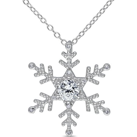 Miabella 5/8 Carat T.G.W. Created White Sapphire and Diamond Accent Sterling Silver Snowflake Pendant, 18