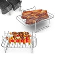 thumbnail image 5 of YAHHU Double Layer 304 Stainless Steel Fryer Rack with G‑Shaped Skewer – Rectangular Design for Air Fryer & Grilling, 5 of 13