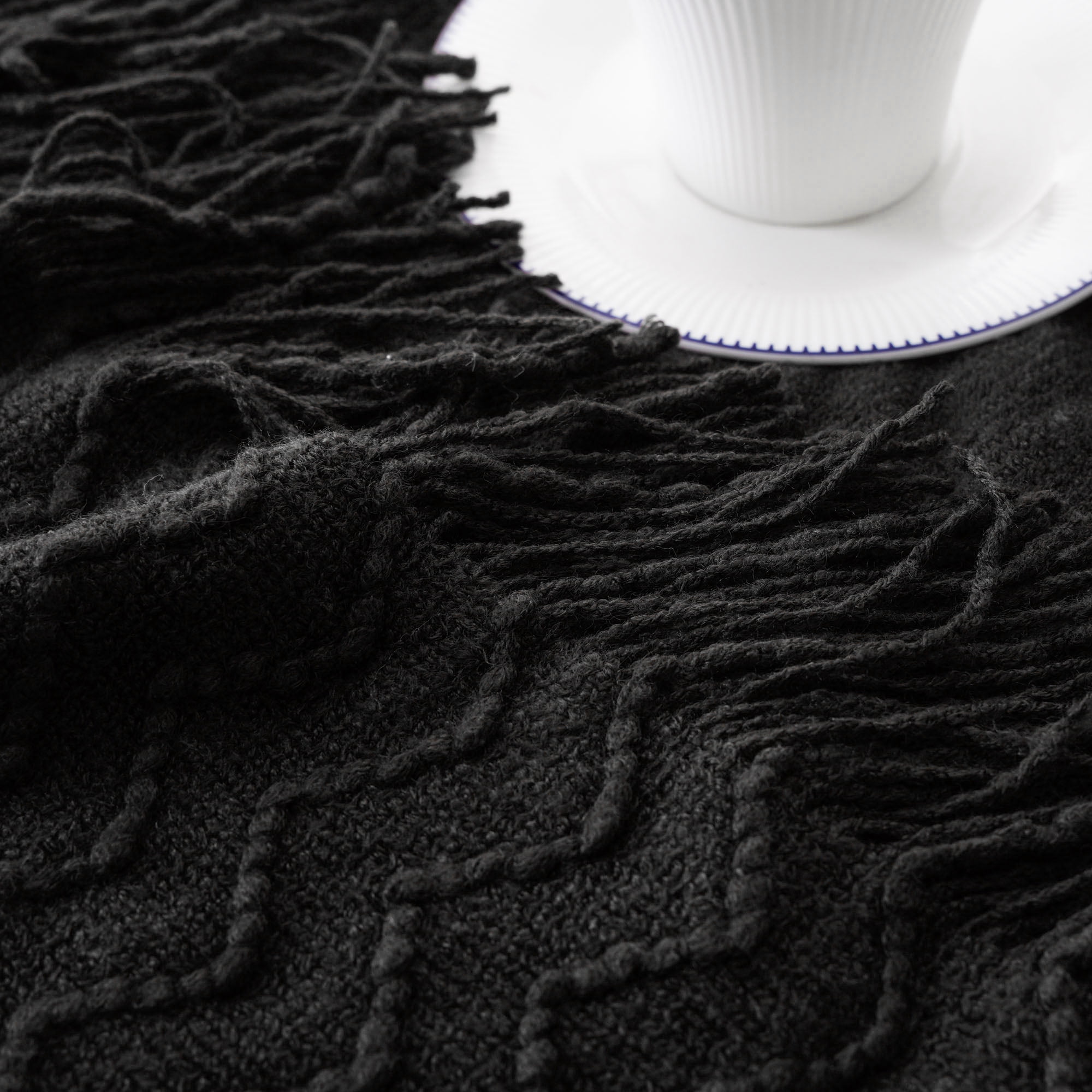 Battilo Black Knit Throw Blanket, Boho Decorative Blanket for Bed, Sofa, Living Room,50"x60"