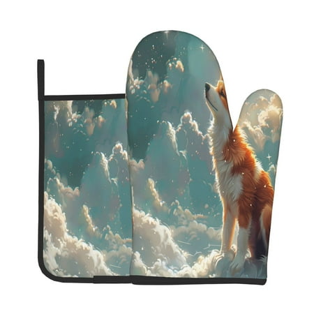 

Bingfone Starry Sky Cloud Fox Print Oven Mitts Pot Holders Set 2 PCS for Kitchen for Cooking Grilling Baking BBQ Pot Holders Cook Essentials