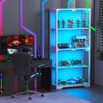thumbnail image 2 of MIIFUNY Display Cabinet with Glass Doors 4 Tier Curio Cabinet & Bookshelf with LED, White, 2 of 10