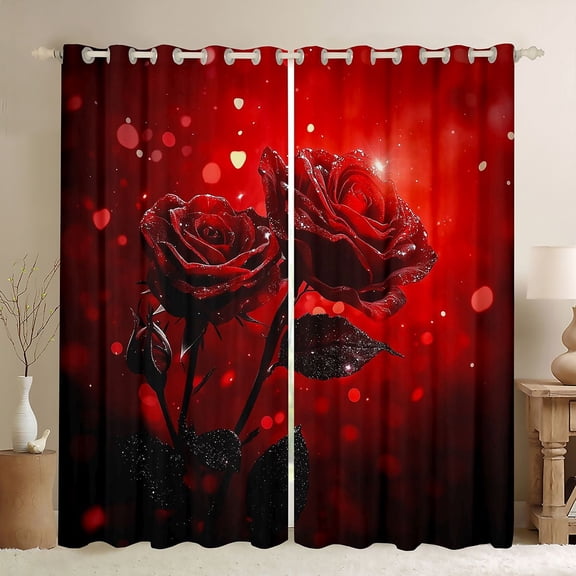 Castle Fairy Red Rose Black Out Curtains,Romantic Flower Curtains Pack of 2 (42x63 Each)